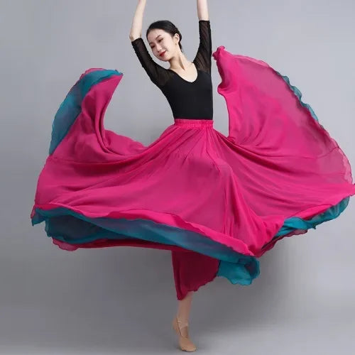 Flamenco Chiffon 720 Degrees Dance Skirt For Women Solid Color Long Dancer Practice Wear Skirts Chinese Style Skirt With Big Hem
