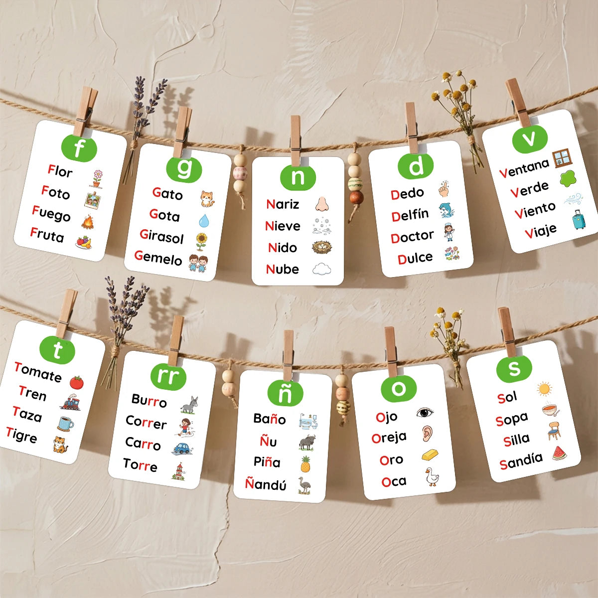 30pcs Spanish Alphabet Phonics Flashcards,Early Learning Spanish Pronunciation Cards,Preschool Homeschool Language Teaching Card