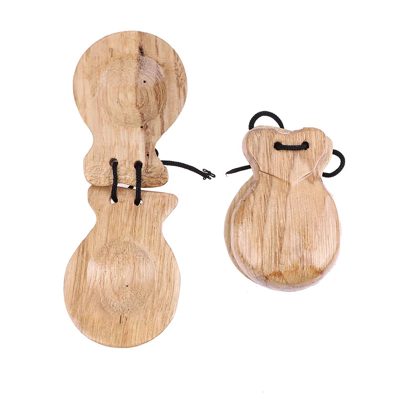 2Pcs Traditional Castanet Wood Spanish Flamenco Dance W String Hand Clapper Children Percussion Instrument