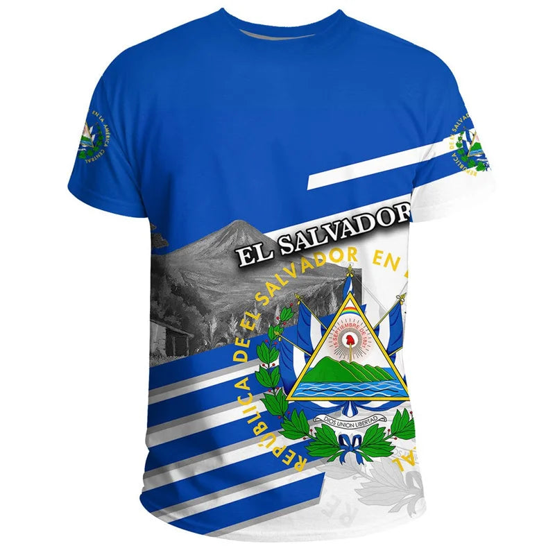 El Salvador Flag 3D Printed T Shirt For Men Outdoor Sports T-shirt Tracksuits Tops Summer Short Sleeves Oversized Tee Shirts