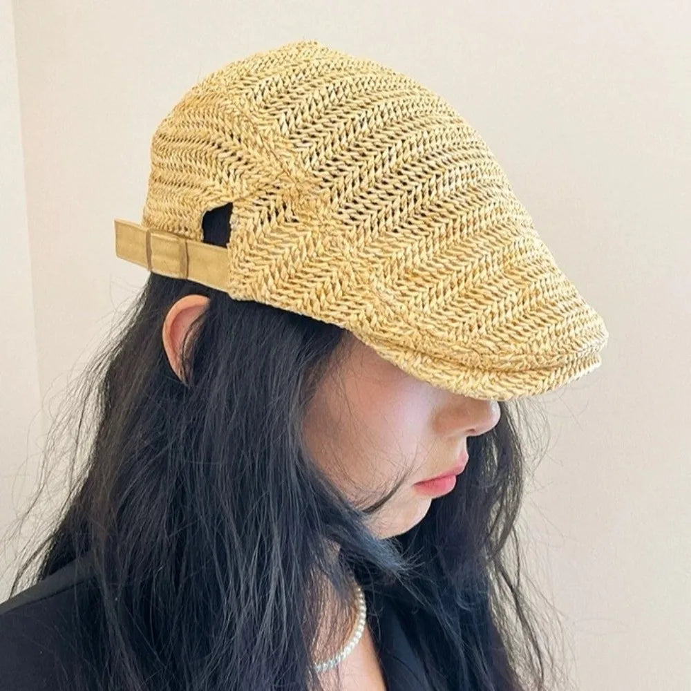 Berets for Men Women Breathable Straw Spring Summer Sun Hat Artist Painter Beret Hat Adjust Flat Cap Unisex Beret Cap