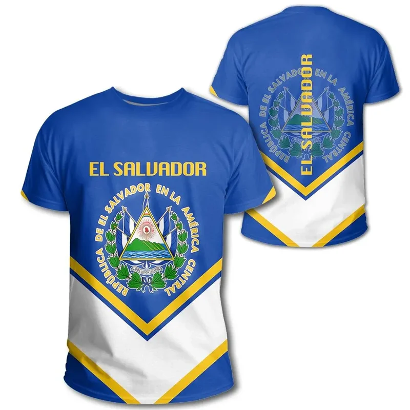 El Salvador Flag 3D Printed T Shirt For Men Outdoor Sports T-shirt Tracksuits Tops Summer Short Sleeves Oversized Tee Shirts
