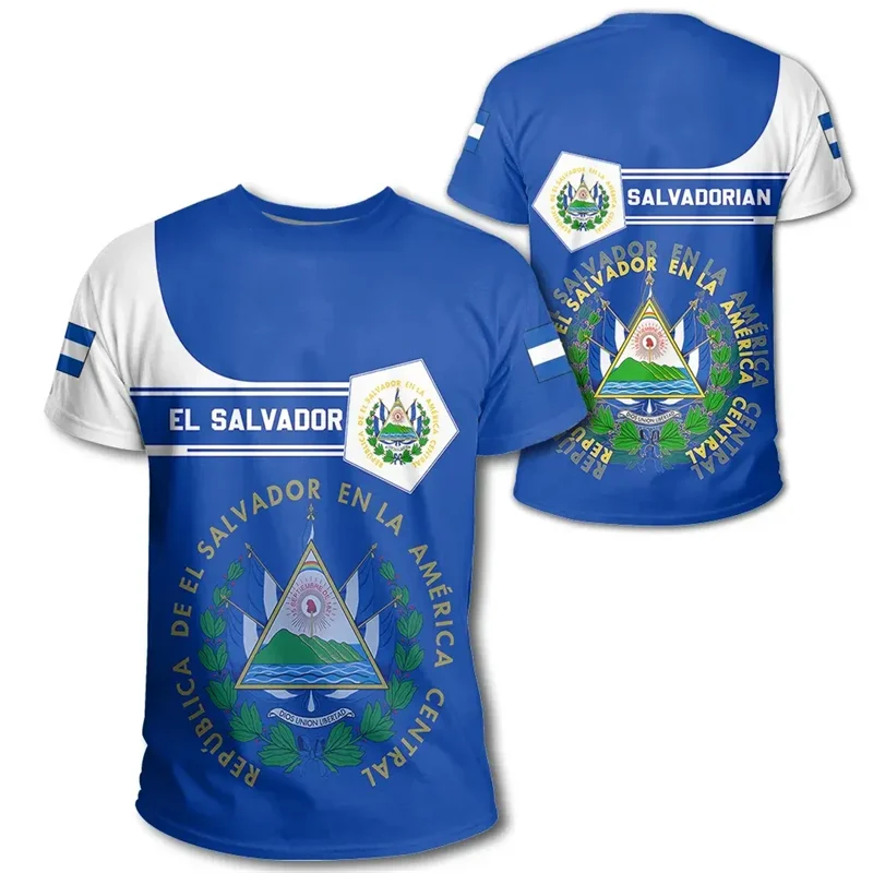 El Salvador Flag 3D Printed T Shirt For Men Outdoor Sports T-shirt Tracksuits Tops Summer Short Sleeves Oversized Tee Shirts