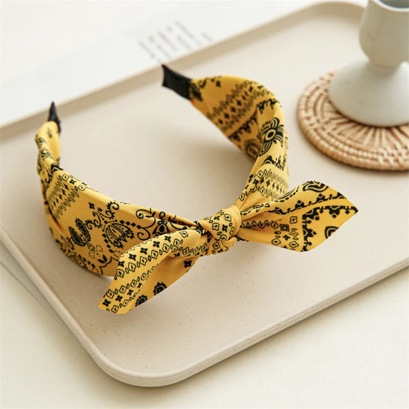 Fashion Paisley Bandana Headband for Women Top Knotted Bow Hairbands Cute Rabbit Ear Turban Headwrap Hair Band Girls Accessories