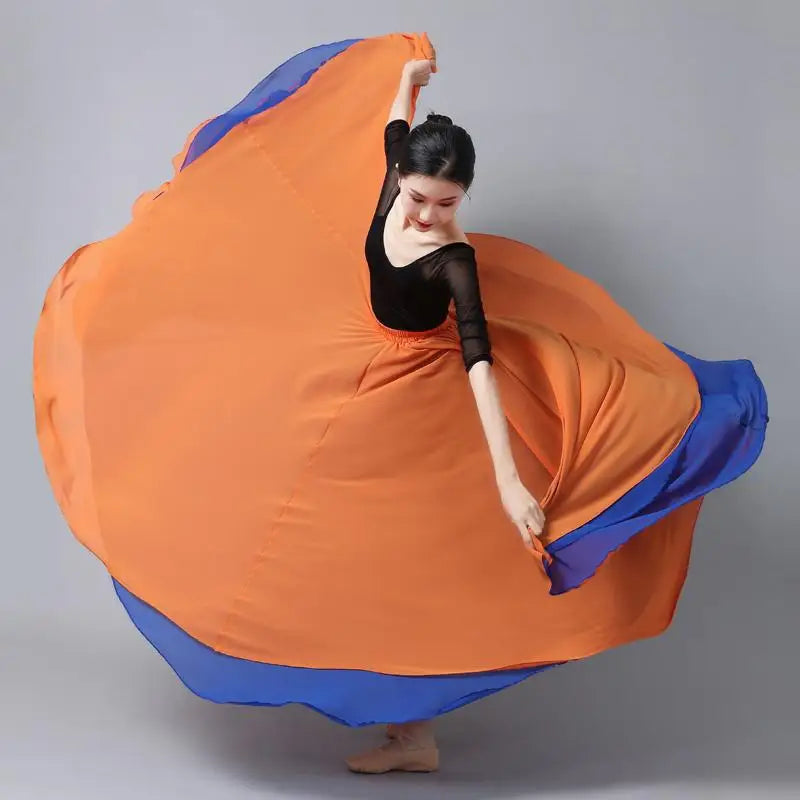 Flamenco Chiffon 720 Degrees Dance Skirt For Women Solid Color Long Dancer Practice Wear Skirts Chinese Style Skirt With Big Hem