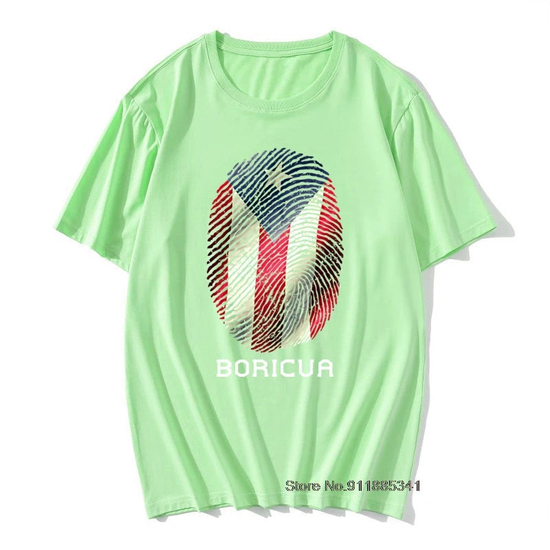 Puerto Rico Gifts T-shirt Men Flag T Shirt Fingerprint Tops Tees Vintage Striped Tshirts Summer 100% Cotton Cute Black Red