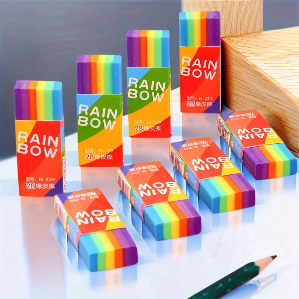 20-Pack Rainbow 2B Pencil Erasers Soft PVC Material Non-Feathered for Writing Drawing - Stationery Office Study Supplies