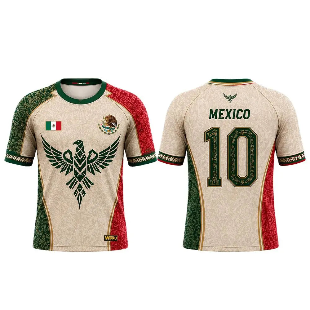 Mexican Flag with Aztec Pattern 3D Print Sports Quick-dry Breatha Men T-shirt Outdoor Clubs Team Training Parent-child Clothing