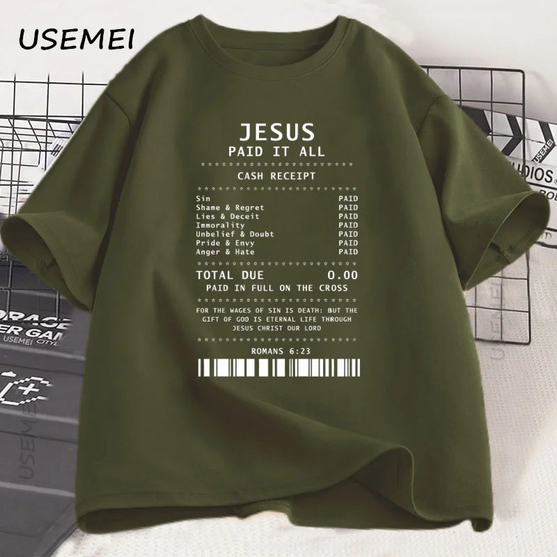 Jesus Paid It All T Shirt Christian T-Shirt Jesus Loves Me Tshirt Trendy Faith Religious Tees Men Women Cotton Loose Clothes