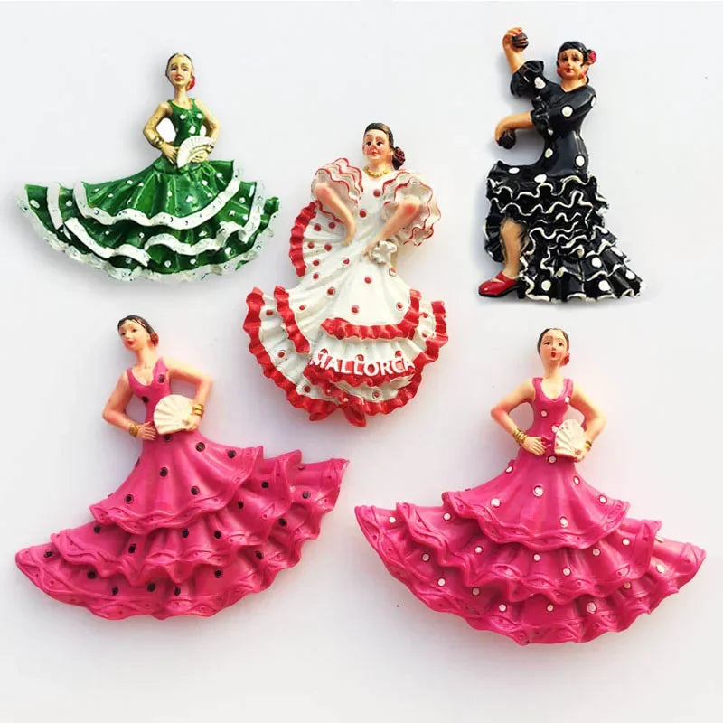 Spanish Fridge Magnets Flamenco Dancer MallorcaTourism Souvenir Decorative Arts Refrigerator Magnetic Stickers Home Decoration