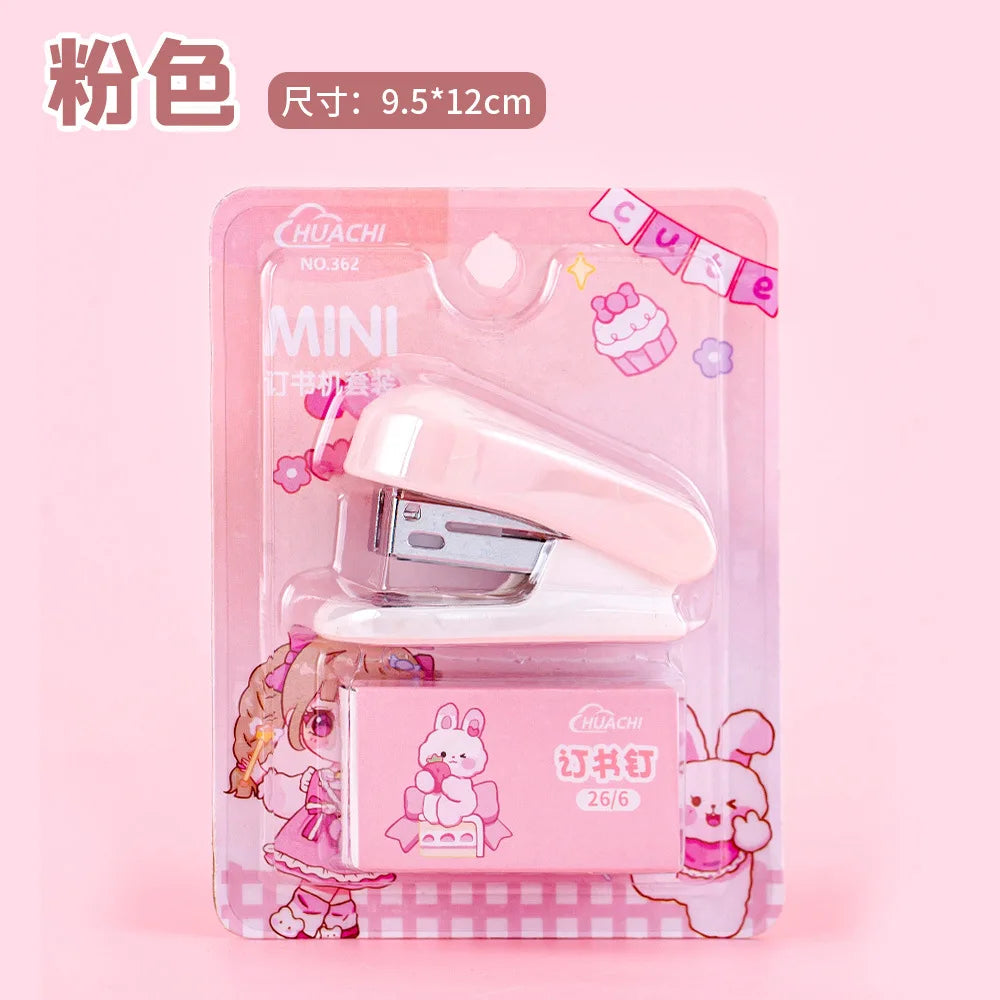 Office School Supplies Mini Small Stapler Student Cartoon Portable Test Paper Binding Machine Multi Functional Kawai Stationery