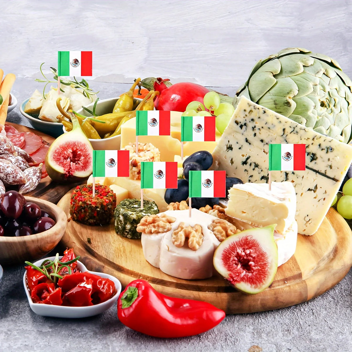 100pcs Mexican Toothpick Flags, Cupcake Topper Decorated With Mexican Flag, Mini Baton Flag Decorated With Food Picks