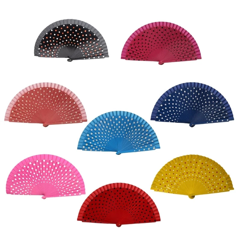 Flamenco Spanish Folding Fan Dots Pattern Modern Classical Vintage Hand Fan