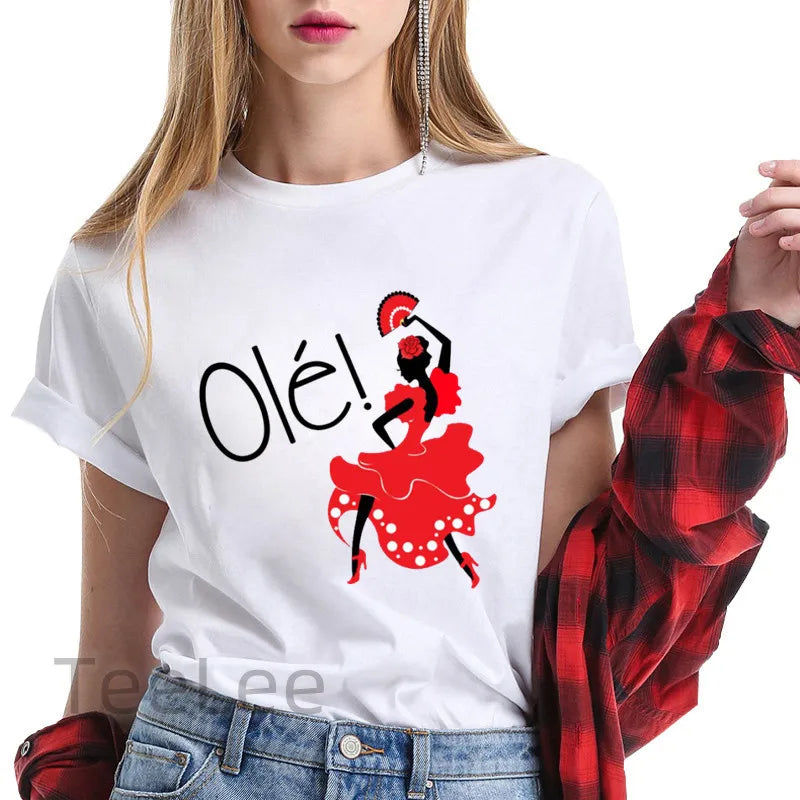 Flamenco T-shirt trends for women's clothing, summer short-sleeved printed graphics, travel ladies, Y2k top T-shirt, T-shirt