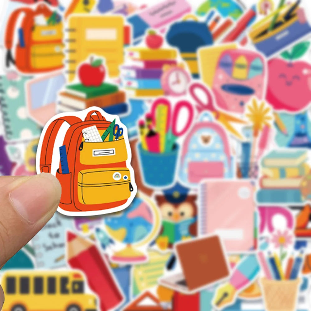 50pcs school supplies series stickers, suitable for decorating notebooks, suitcases, phone cases, waterproof stickers