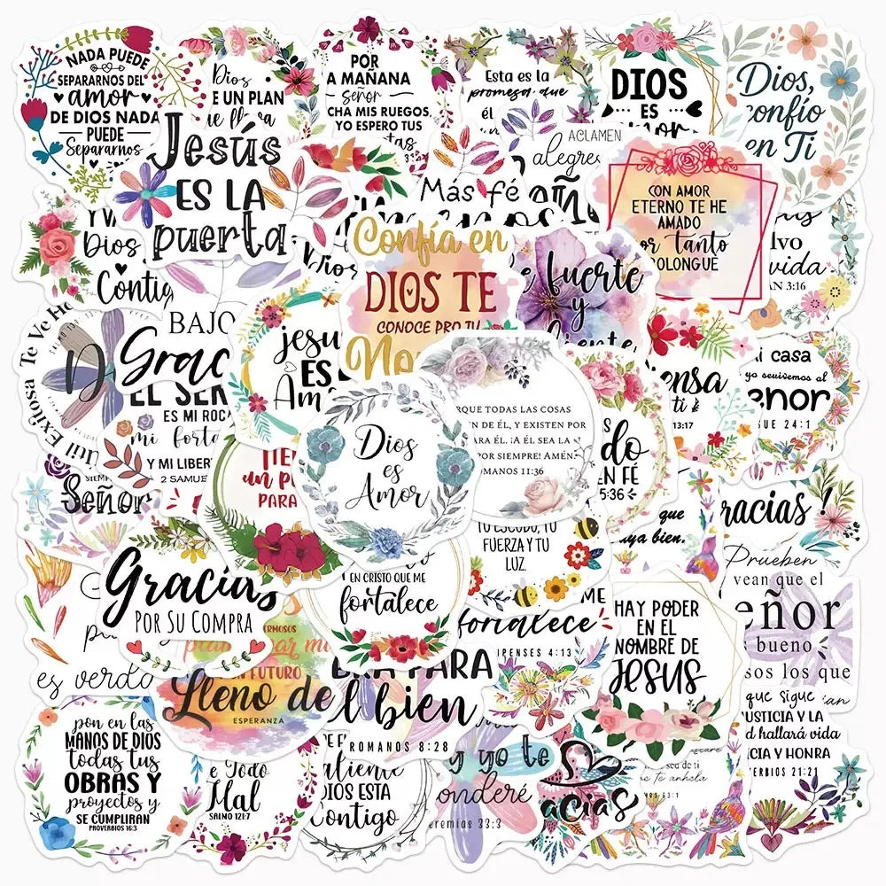 10/50pcs Cute Spanish Bible Motivational Phrase Stickers Aesthetic Scrapbooking Korean Stationery School Supplies Kids Sticker