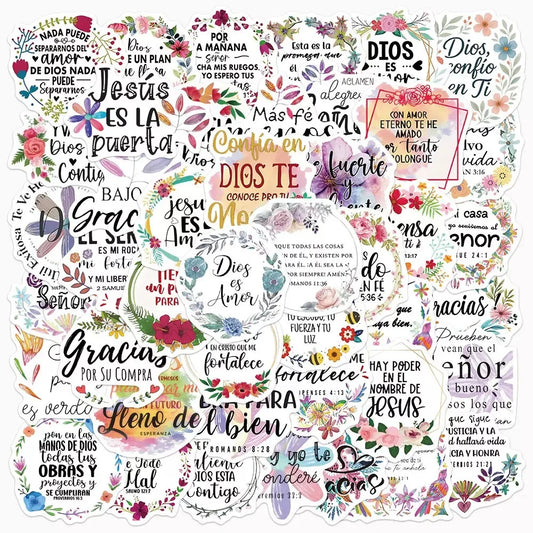 10/50pcs Cute Spanish Bible Motivational Phrase Stickers Aesthetic Scrapbooking Korean Stationery School Supplies Kids Sticker