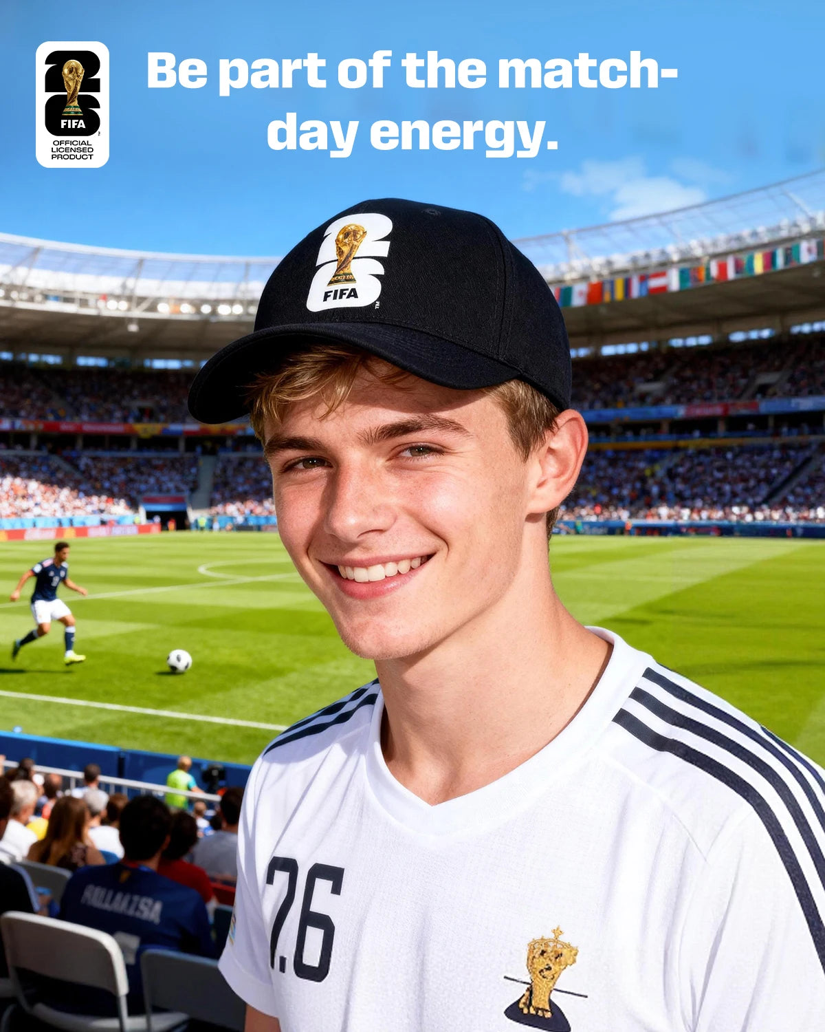 Official FIFA 2026 World Cup Licensed Flat Baseball Cap Breathable Adjustable Baseball Hat for Football Fans