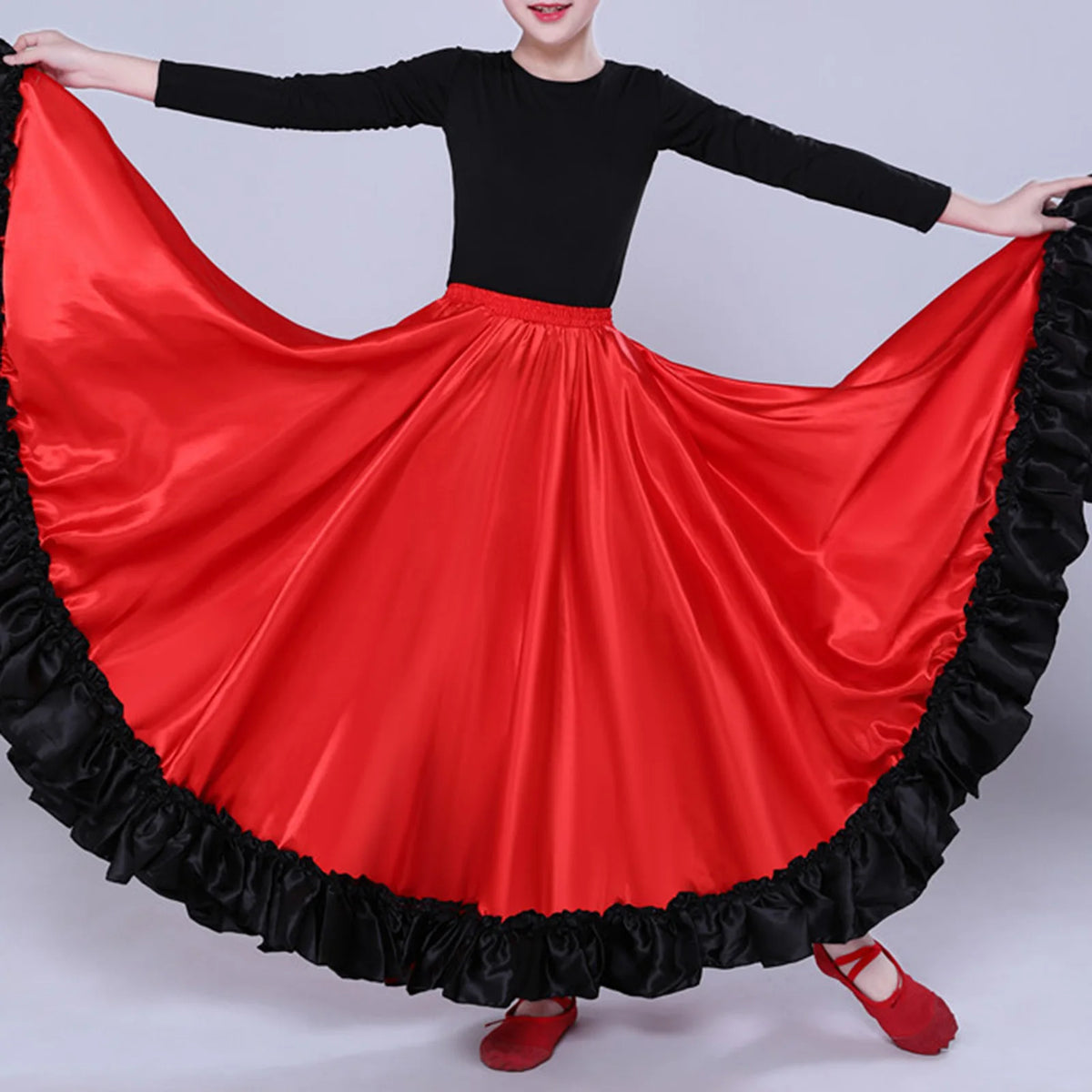 280/360 Degree Flamenco Skirt Women Girl Spanish Bull Dance Skirt Belly Dance Skirt Big Swing Flamenco Costume Ruffled Hem Skirt