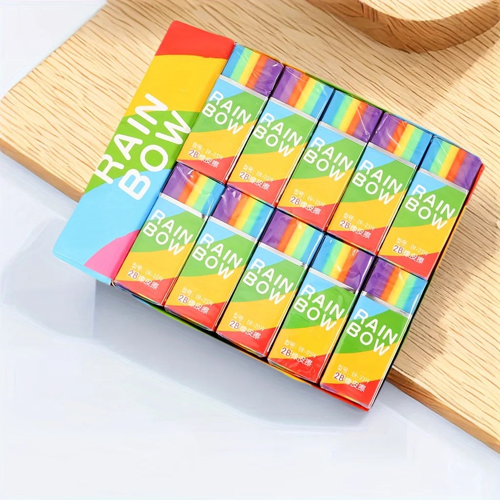 20-Pack Rainbow 2B Pencil Erasers Soft PVC Material Non-Feathered for Writing Drawing - Stationery Office Study Supplies