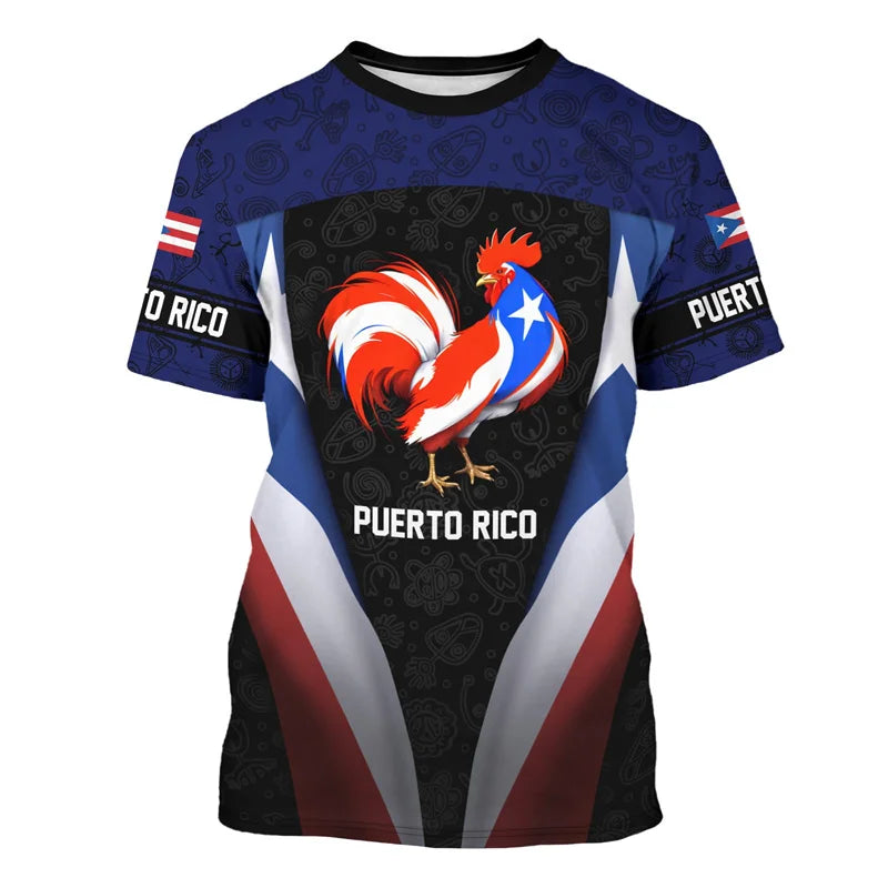 Puerto Rico Flag Pattern T-Shirt Men Frog National Emblem 3D Printed Short Sleeve Tees Summer Street Loose Tops O-Neck T Shirts