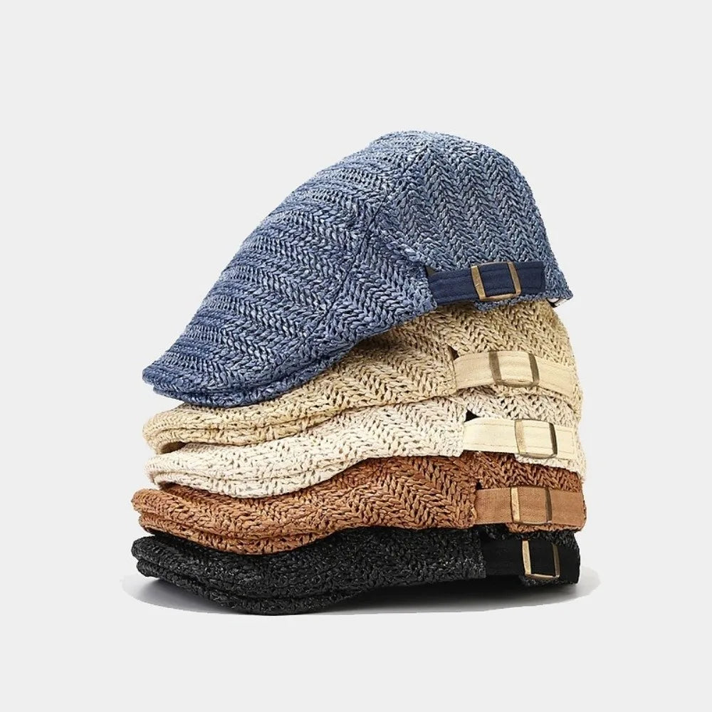 Berets for Men Women Breathable Straw Spring Summer Sun Hat Artist Painter Beret Hat Adjust Flat Cap Unisex Beret Cap