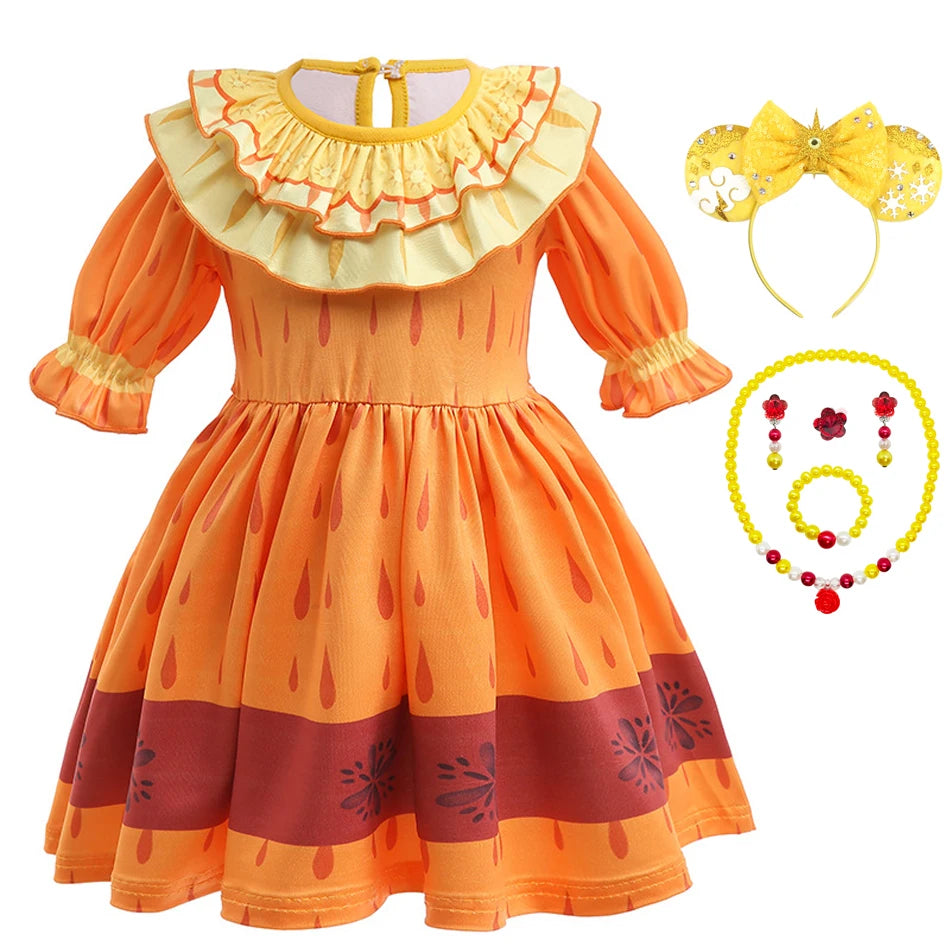 Baby Girls Encanto Mirabel Isabela Madrigal Dress Kids Short Sleeve Clothes Children Dolores Luisa Pepa Princess Cosplay Costume
