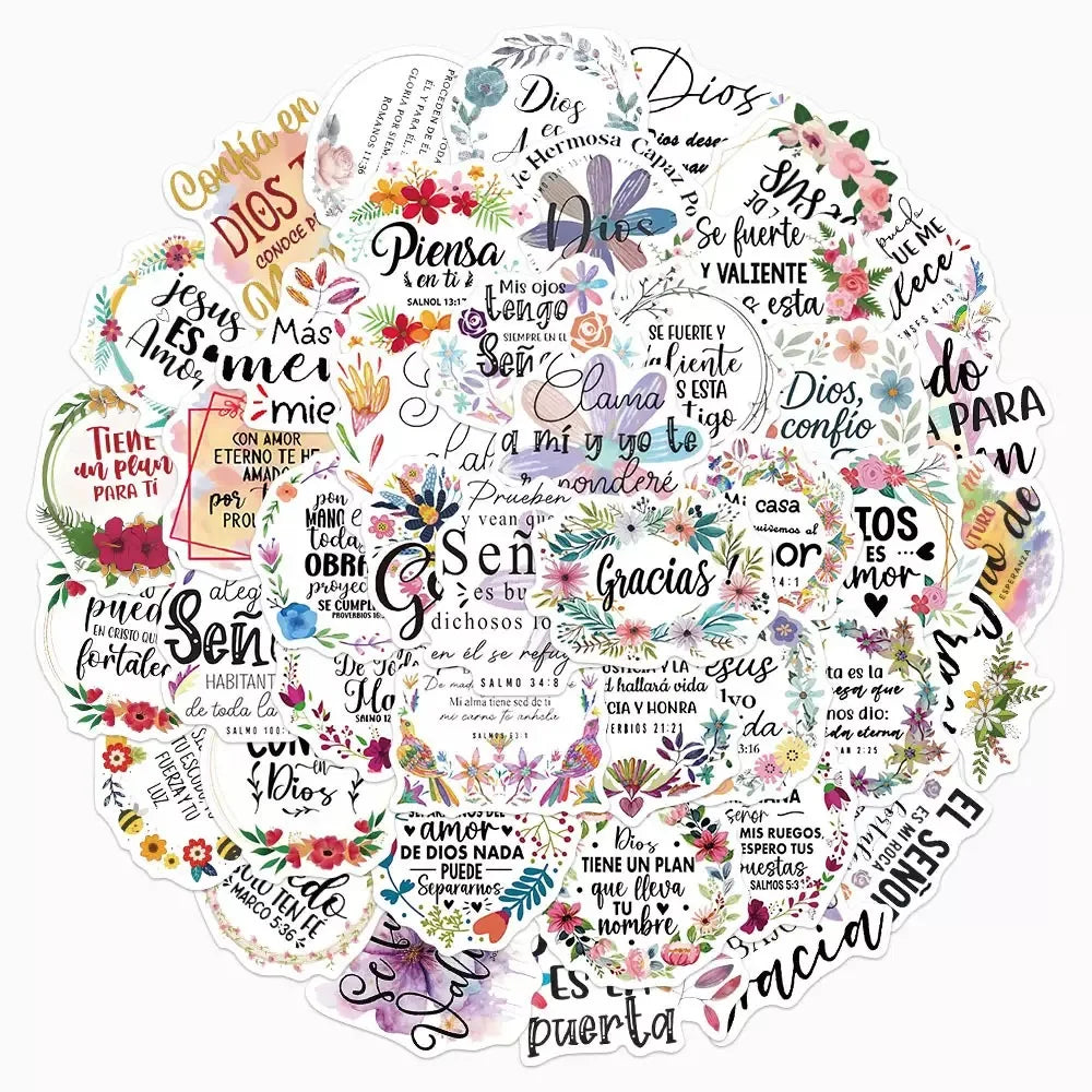 10/50pcs Cute Spanish Bible Motivational Phrase Stickers Aesthetic Scrapbooking Korean Stationery School Supplies Kids Sticker