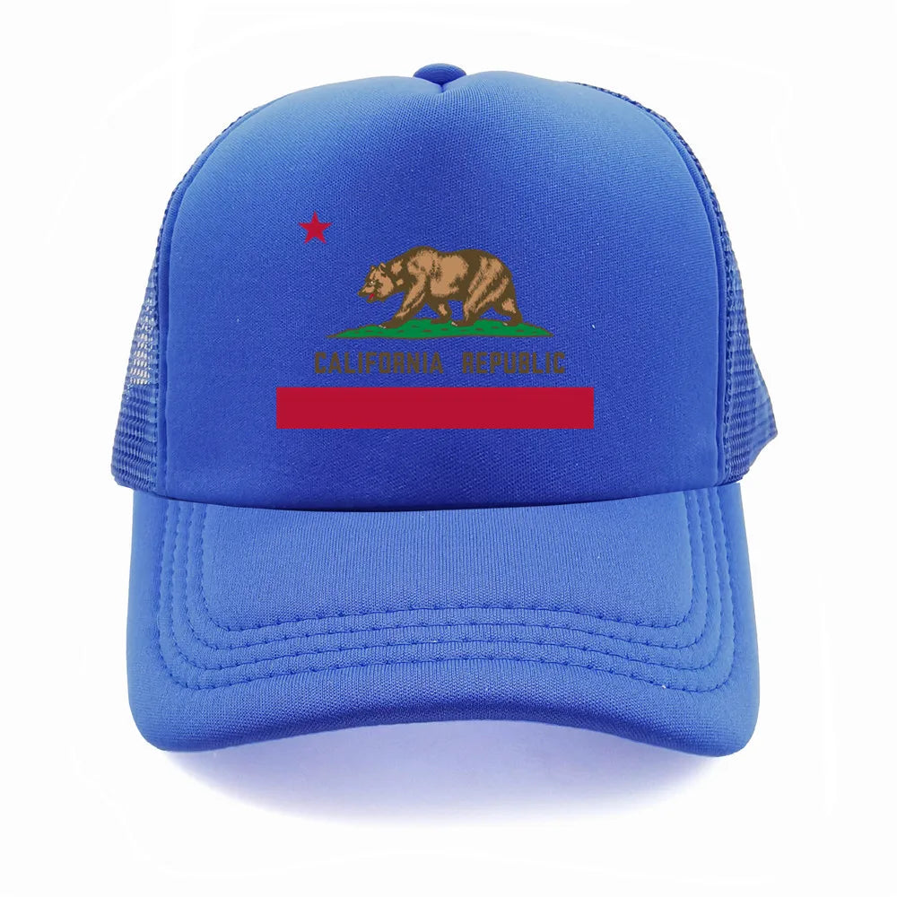 California Cap Men Cool Bear California Flag Trucker Hat Hip Hop Baseball Caps Cool Summer Mesh Dad Caps Gift
