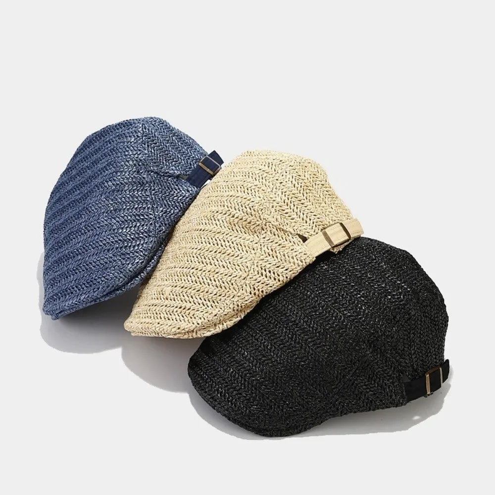 Berets for Men Women Breathable Straw Spring Summer Sun Hat Artist Painter Beret Hat Adjust Flat Cap Unisex Beret Cap