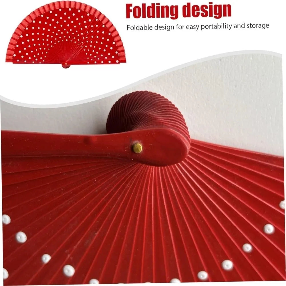 Elegant Accessory Wood Flamenco Fan Handheld Classical Spanish Fan Dots Pattern Decorative Hand Fan Dance Parties