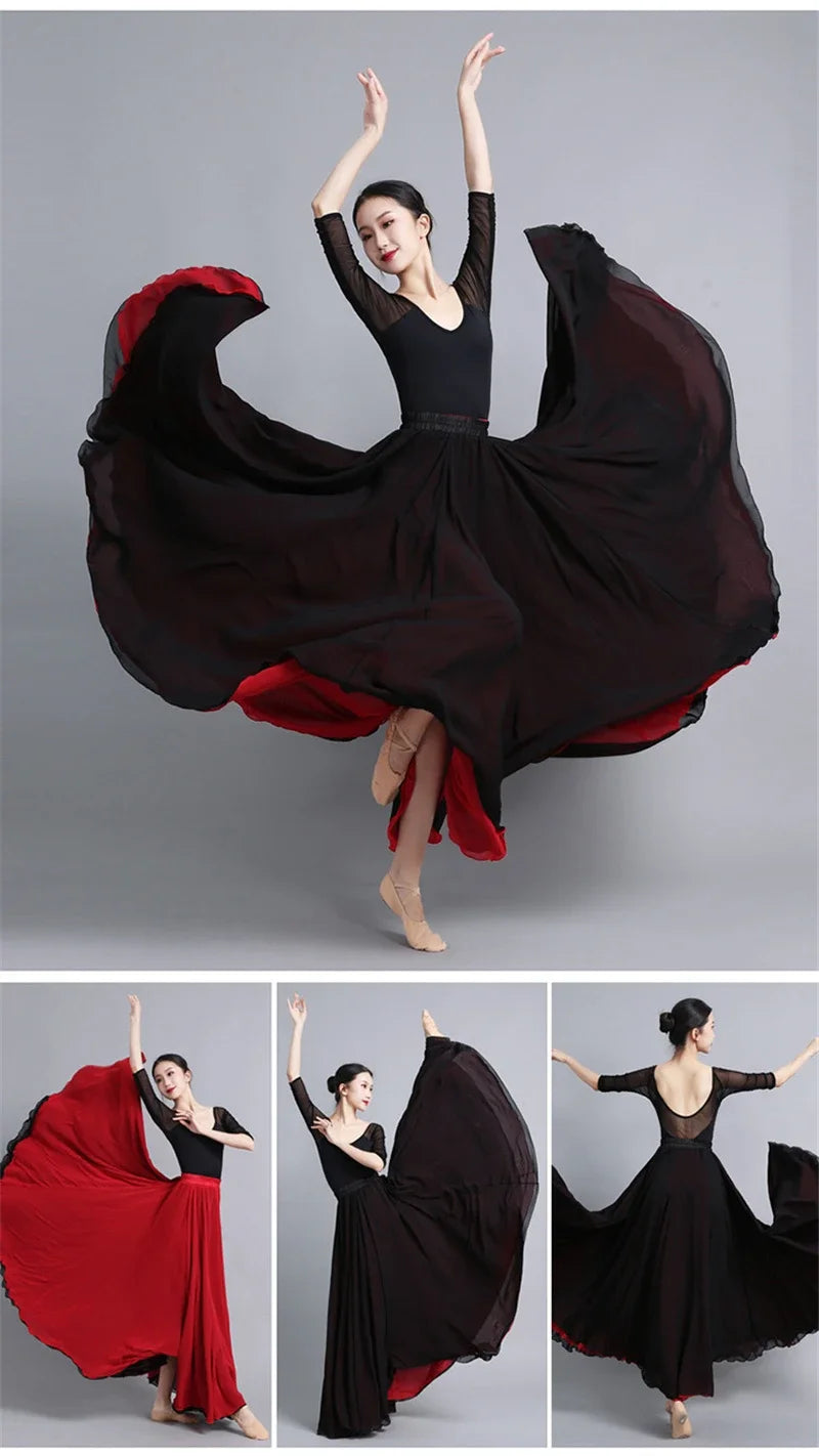 Flamenco Chiffon 720 Degrees Dance Skirt For Women Solid Color Long Dancer Practice Wear Skirts Chinese Style Skirt With Big Hem