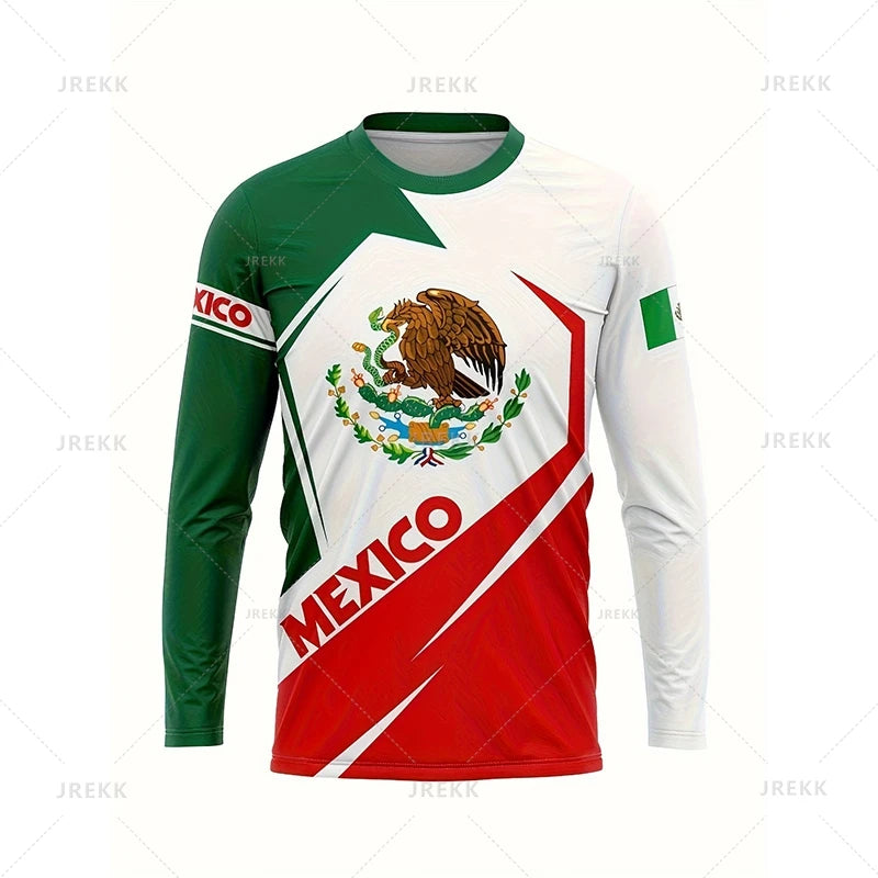 Mexican Flag Map 3D Printing Long Sleeve T Shirt Mexico Flag AZTEC Graphic  Long Sleeve Crew Neck Shirt Oversized T Shirt Men
