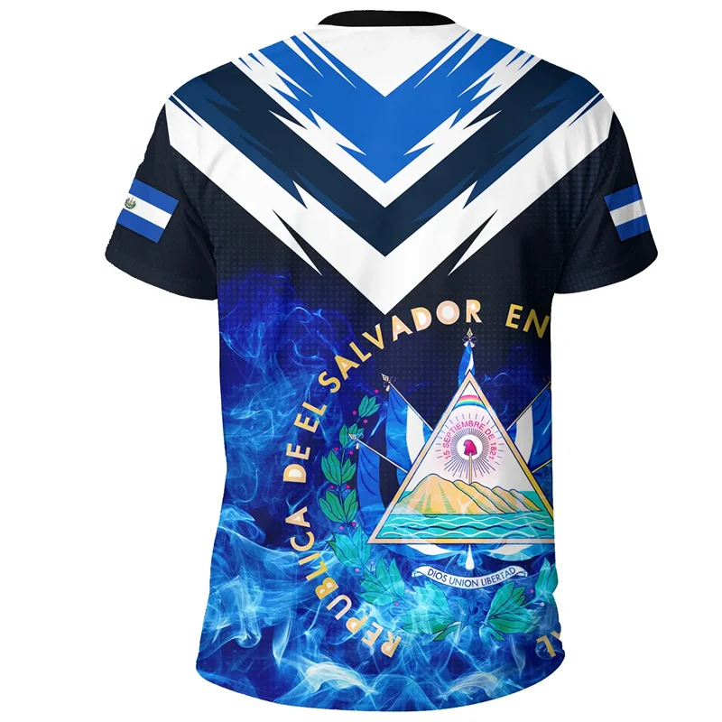 El Salvador Flag 3D Printed T Shirt For Men Outdoor Sports T-shirt Tracksuits Tops Summer Short Sleeves Oversized Tee Shirts