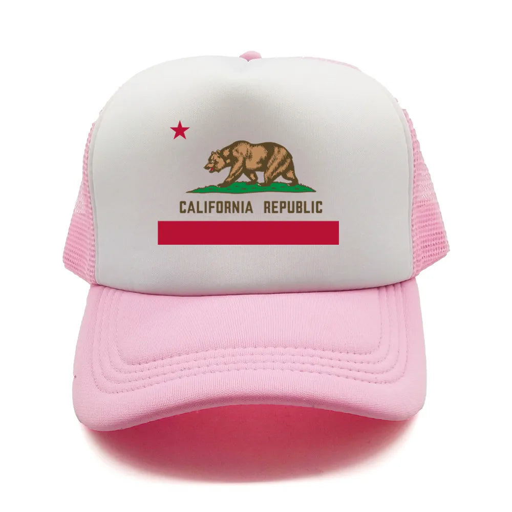 California Cap Men Cool Bear California Flag Trucker Hat Hip Hop Baseball Caps Cool Summer Mesh Dad Caps Gift