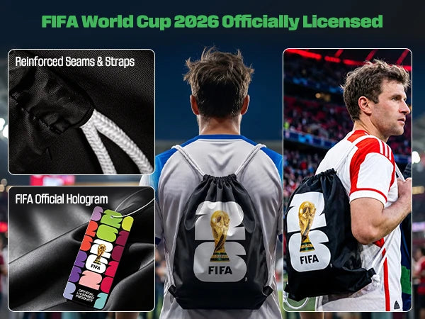 FIFA 2026 Official Licensed Waterproof Drawstring Bag,Lightweight Durable Gym Backpack for Sports Training Gym Sack Football Fan
