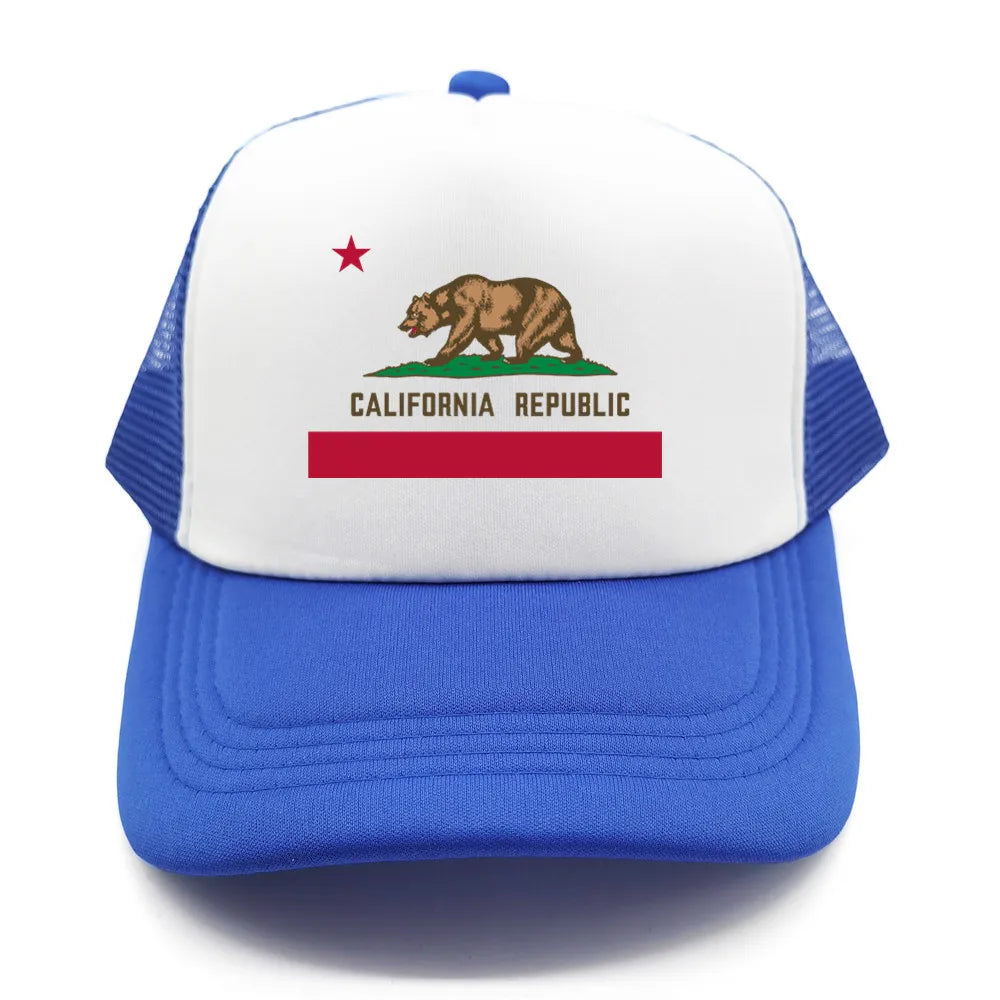 California Cap Men Cool Bear California Flag Trucker Hat Hip Hop Baseball Caps Cool Summer Mesh Dad Caps Gift