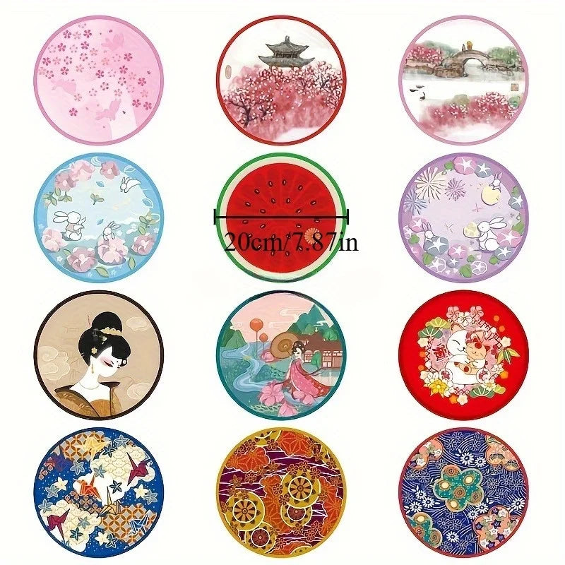 Folding Fan, Round Portable Handheld Summer Fan, Suitable for Daily, Party, Wedding, Family,Outdoor Concert,Personal Decoration