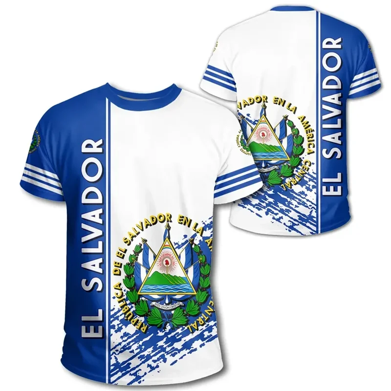El Salvador Flag 3D Printed T Shirt For Men Outdoor Sports T-shirt Tracksuits Tops Summer Short Sleeves Oversized Tee Shirts
