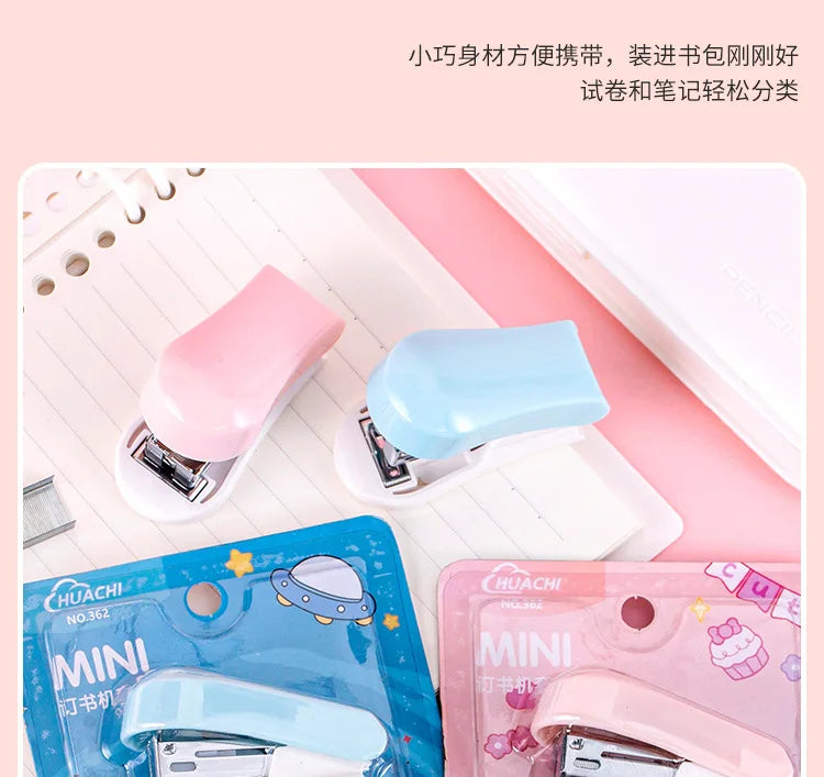 Office School Supplies Mini Small Stapler Student Cartoon Portable Test Paper Binding Machine Multi Functional Kawai Stationery