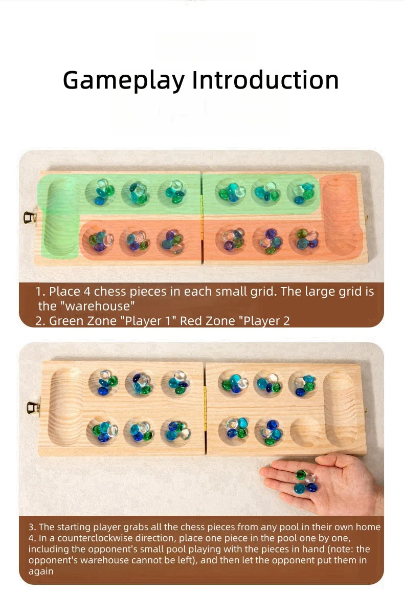 Mancala Board Game Set Family Games Multi Color Beads Ages 7+ Wooden Collapsible for Party Gift Adult Whole Family Boys Girls