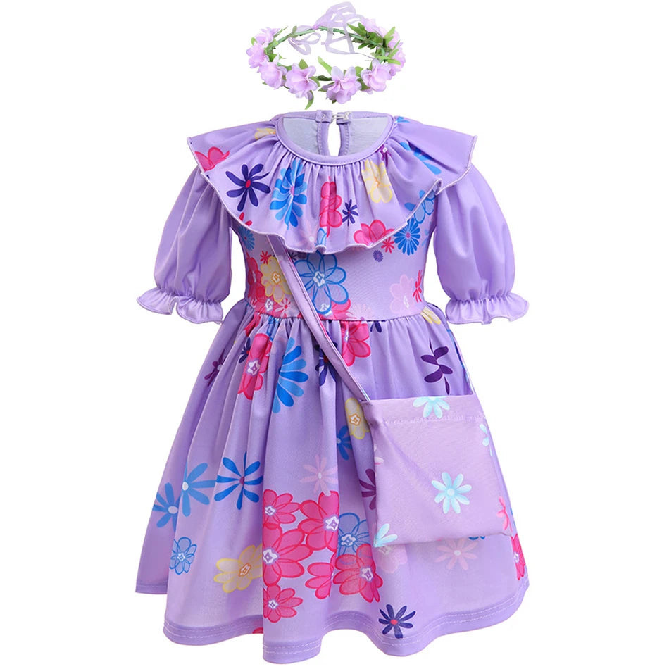 Baby Girls Encanto Mirabel Isabela Madrigal Dress Kids Short Sleeve Clothes Children Dolores Luisa Pepa Princess Cosplay Costume