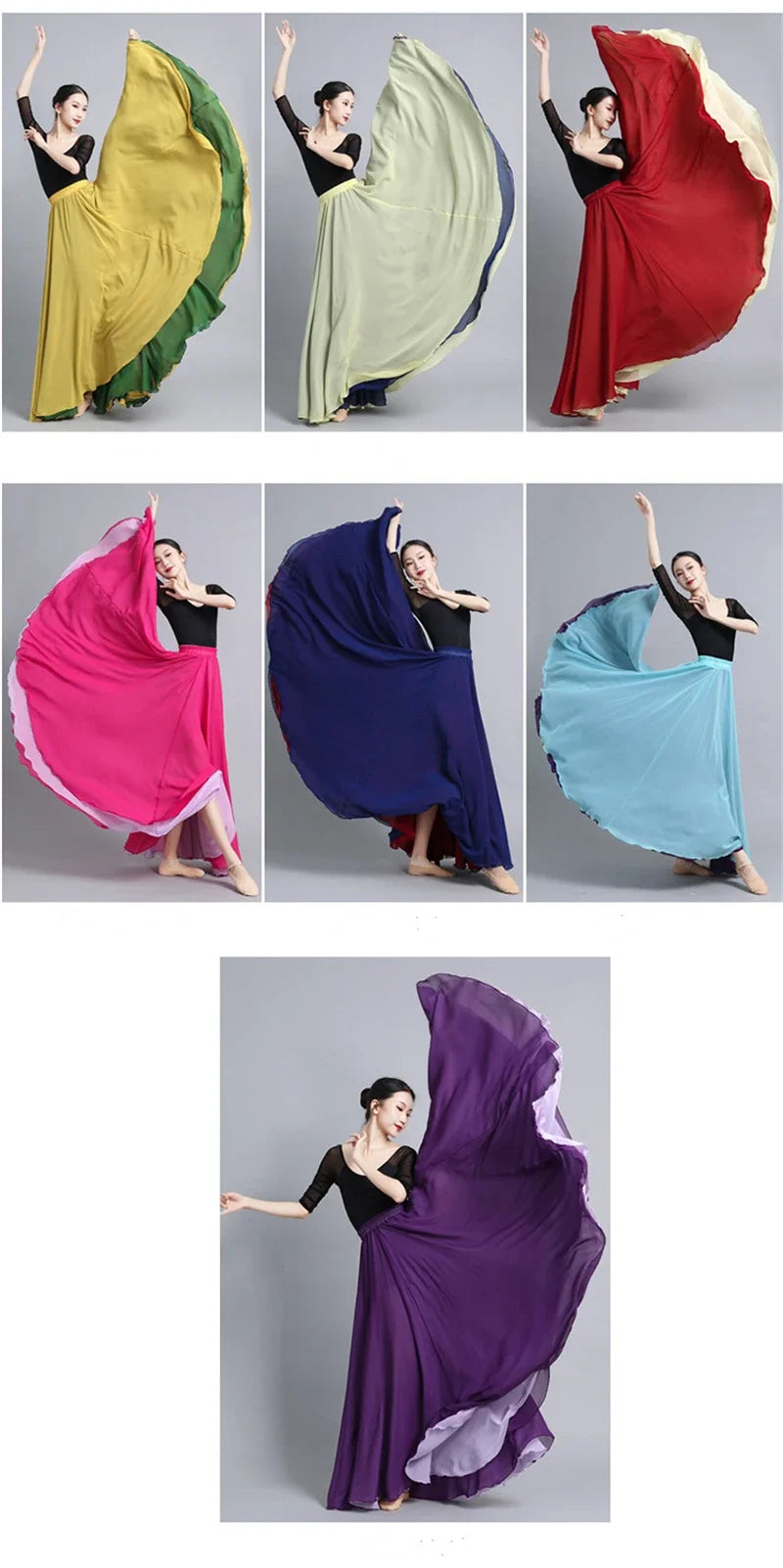 Flamenco Chiffon 720 Degrees Dance Skirt For Women Solid Color Long Dancer Practice Wear Skirts Chinese Style Skirt With Big Hem