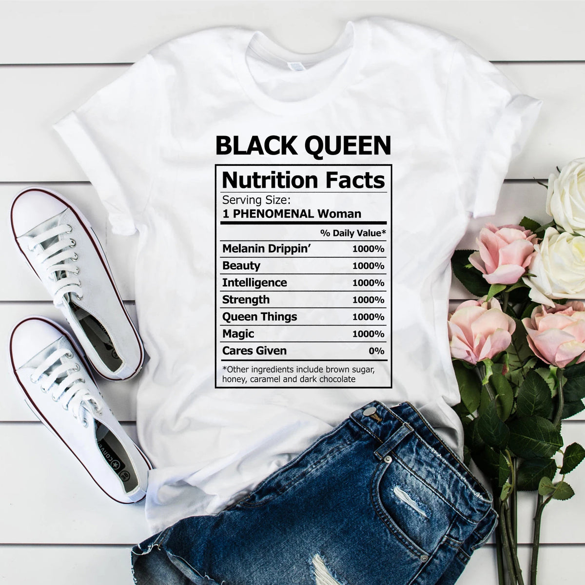 2020 Black Queen Nutritional Facts T-Shirt Black Girl Magic Shirt Women Melanin Shirts Black Power Queen Graphic Tee