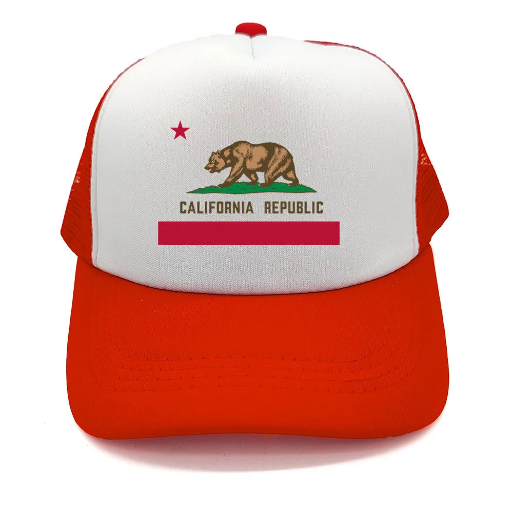 California Cap Men Cool Bear California Flag Trucker Hat Hip Hop Baseball Caps Cool Summer Mesh Dad Caps Gift