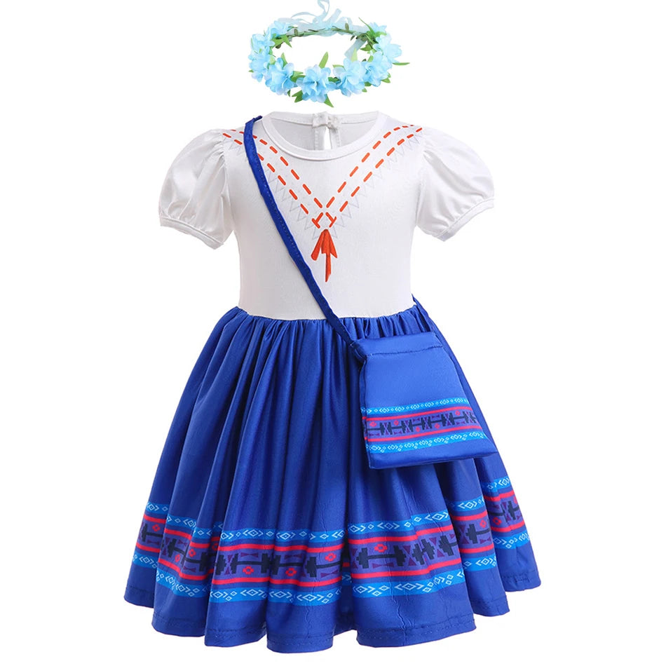 Baby Girls Encanto Mirabel Isabela Madrigal Dress Kids Short Sleeve Clothes Children Dolores Luisa Pepa Princess Cosplay Costume
