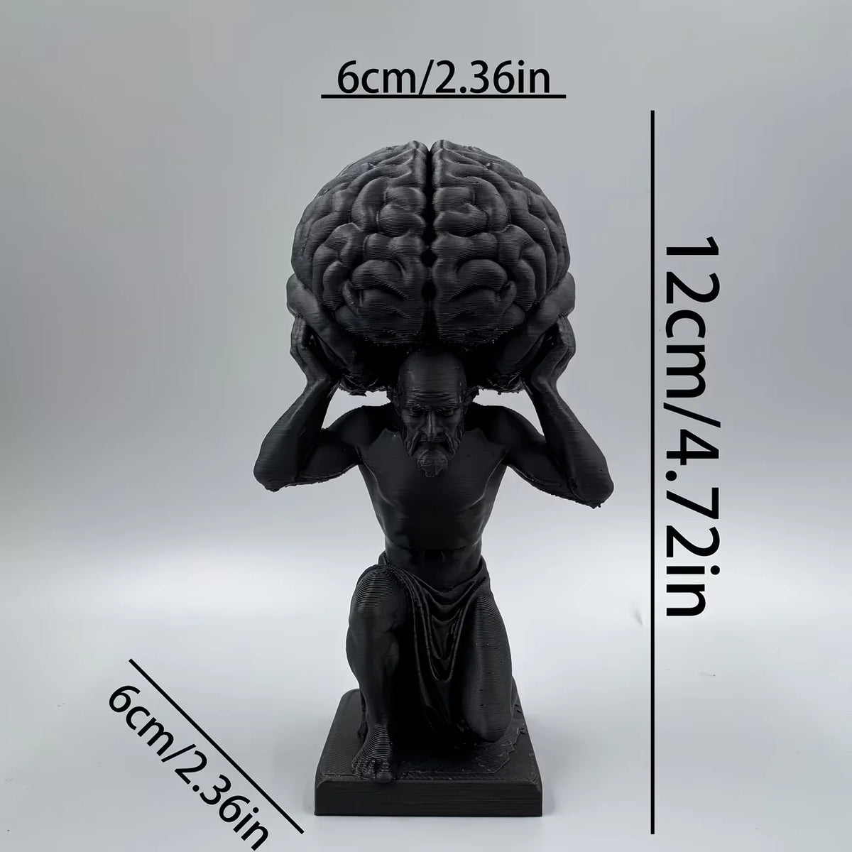 Black "Mind Over Matter" Brain-Bearer Art Figurine, Suitable for Philosophical Study Decor & Distinctive Office Display
