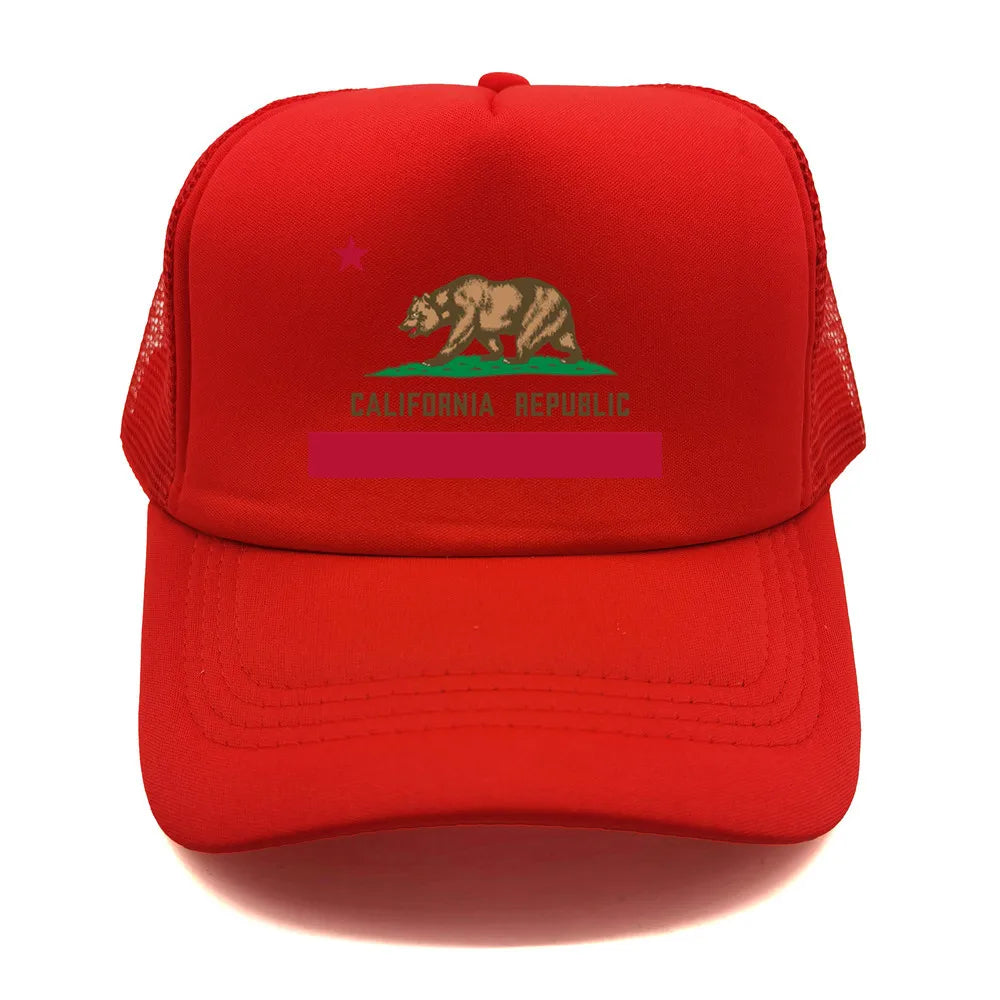 California Cap Men Cool Bear California Flag Trucker Hat Hip Hop Baseball Caps Cool Summer Mesh Dad Caps Gift