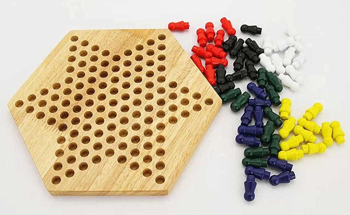 Wooden Educational Board Kids Classic Halma Chinese Checkers Set Strategy Family Game Pieces