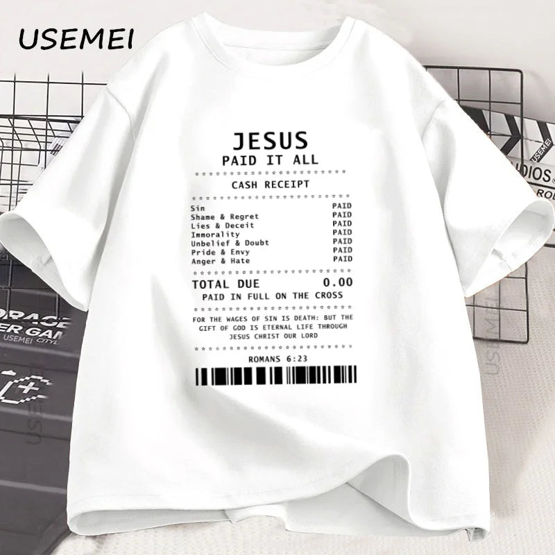 Jesus Paid It All T Shirt Christian T-Shirt Jesus Loves Me Tshirt Trendy Faith Religious Tees Men Women Cotton Loose Clothes